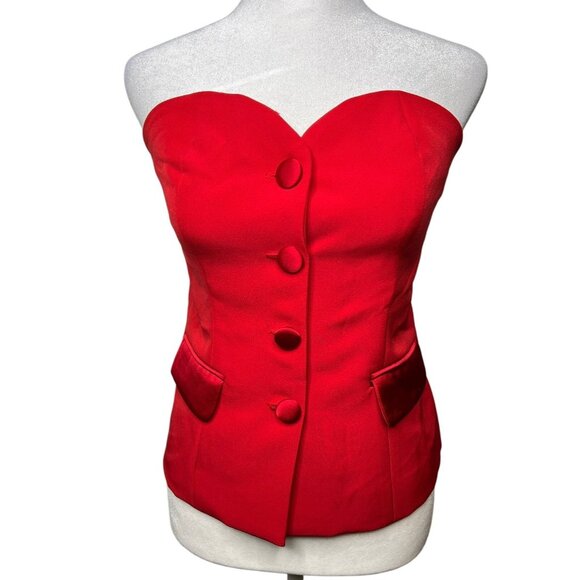 Sincerely Jules Tops - Sincerely Jules Strapless Red Bustier Top With Buttons Size Medium